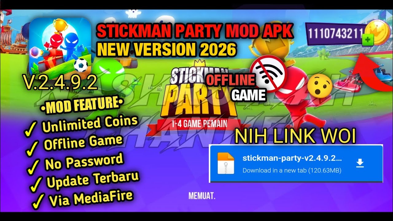 TERBARU ‼️Stickman Party 2 3 4 Mod Apk Versi 2.4.9.2 Unlimited Coins | Update Terbaru 2026