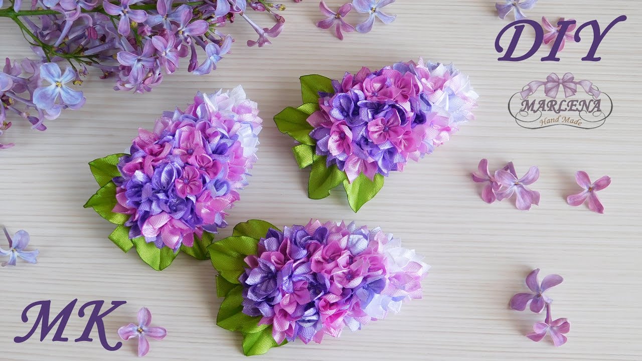 Заколки с цветами 🌺 сирени из атласных лент. Канзаши МК/DIY 👐