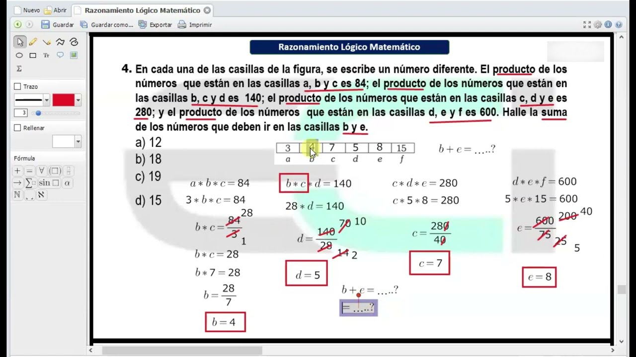 Razonamiento Lógico Matemático | En cada una de las casillas de la figura, se escribe un numero dife
