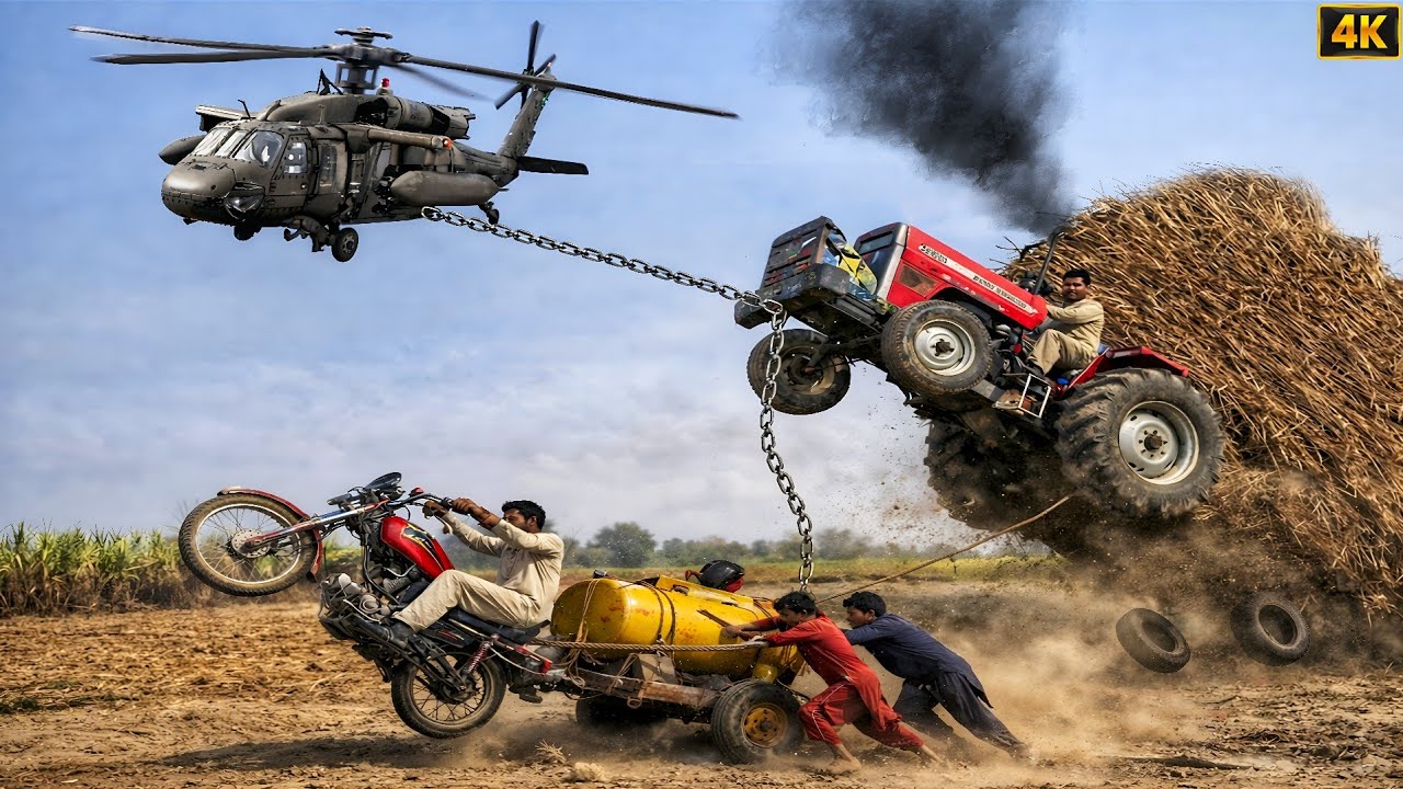 Massey Ferguson 385 unbelievable power stunts | Fiat 480 & AlGhazi | 4k Ultra HD | Falak 4k official