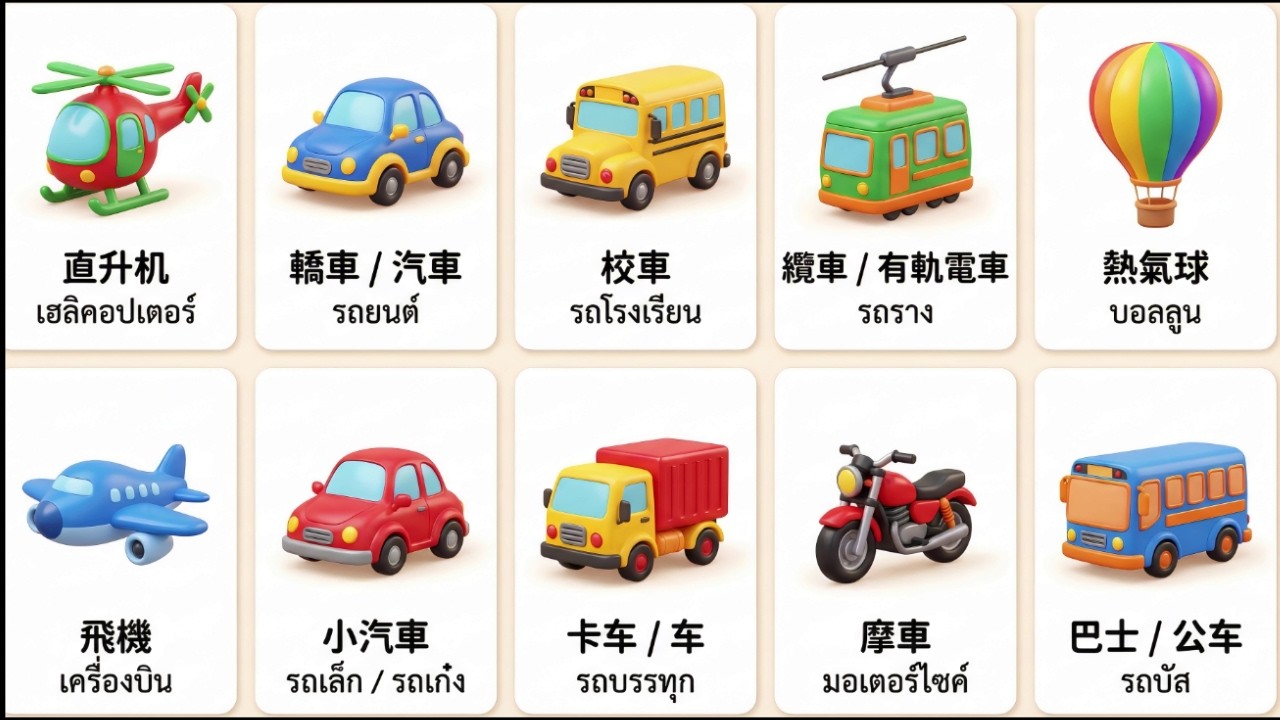【 เรียนรู้ยานพาหนะ ไทยจีน】 #kidssongs #สนุก #พัฒนาการสำหรับเด็ก #ดนตรีสำหรับเด็ก#เด็ก #เพลงใหม่