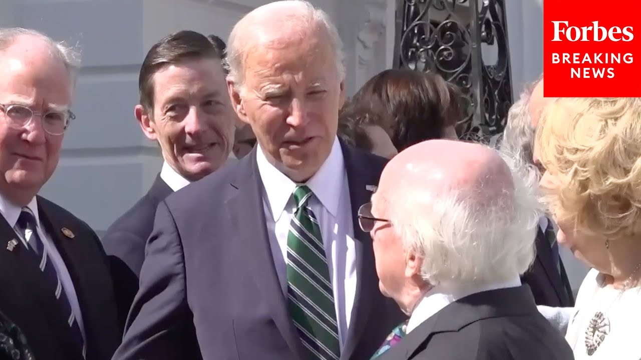 President Biden Arrives At Aras An Uachtarain To Meet With Ireland's President Michael Higgins