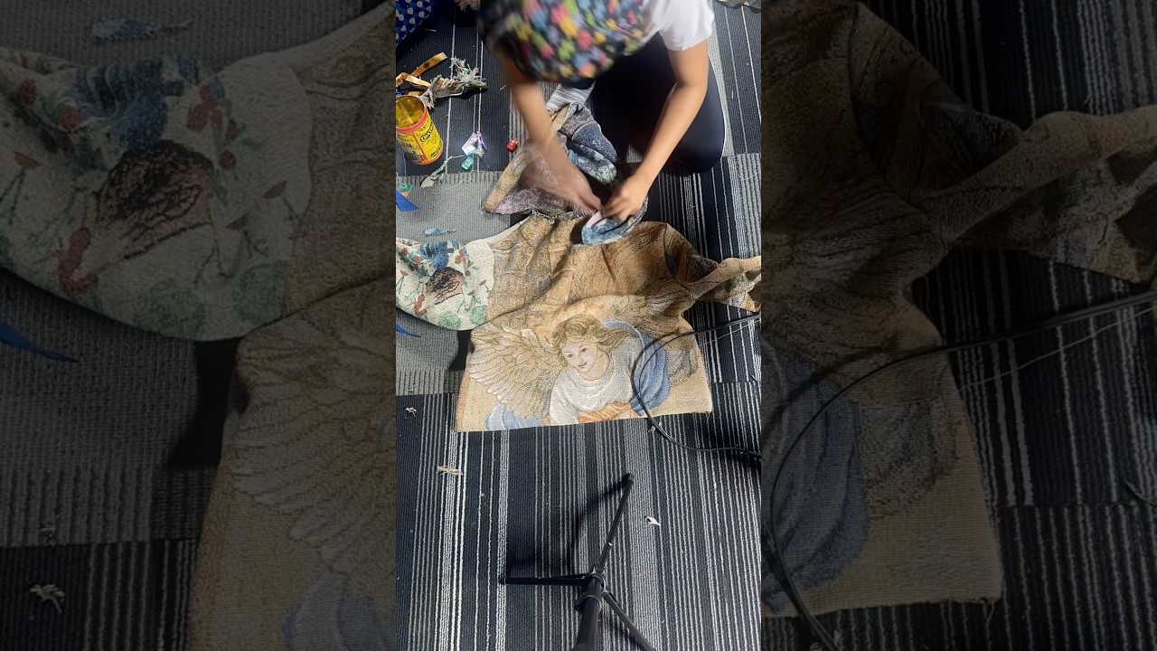 Tapestry hoodie made out of thrifted tapestry blanket 