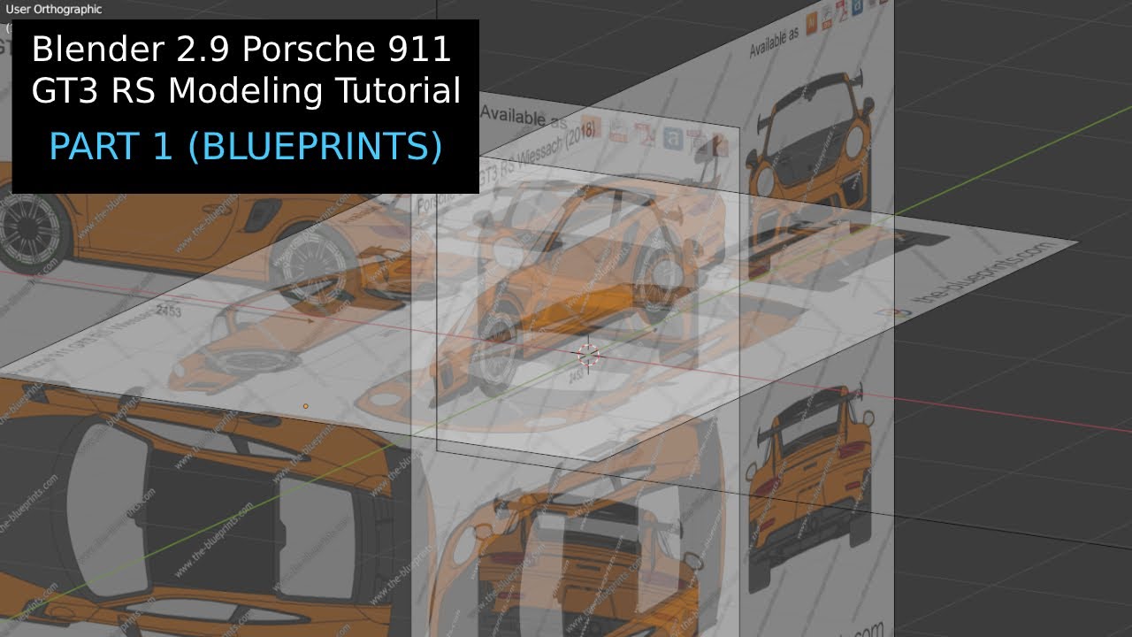 Blender 2.9 Porsche 911 GT3 RS Modeling Tutorial: Part 1 (Blueprints and Learning the Interface)