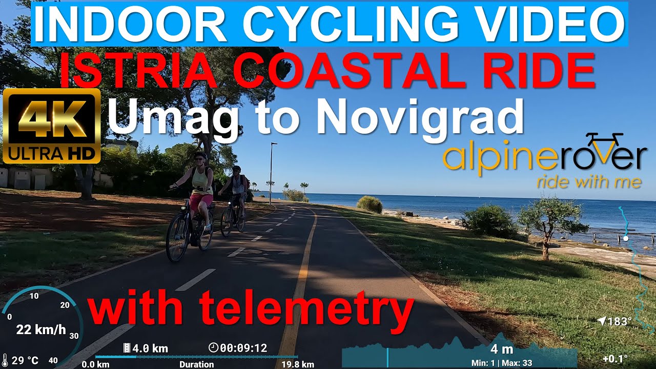 Scenic Istrian Coastal Ride from Umag to Novigrad in Croatia. Indoor Cycling Video with Telemetry