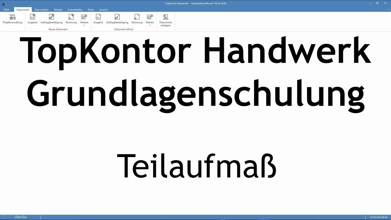 TopKontor Handwerk Schulungsvideo Nr. 26 (Teilaufmaß)