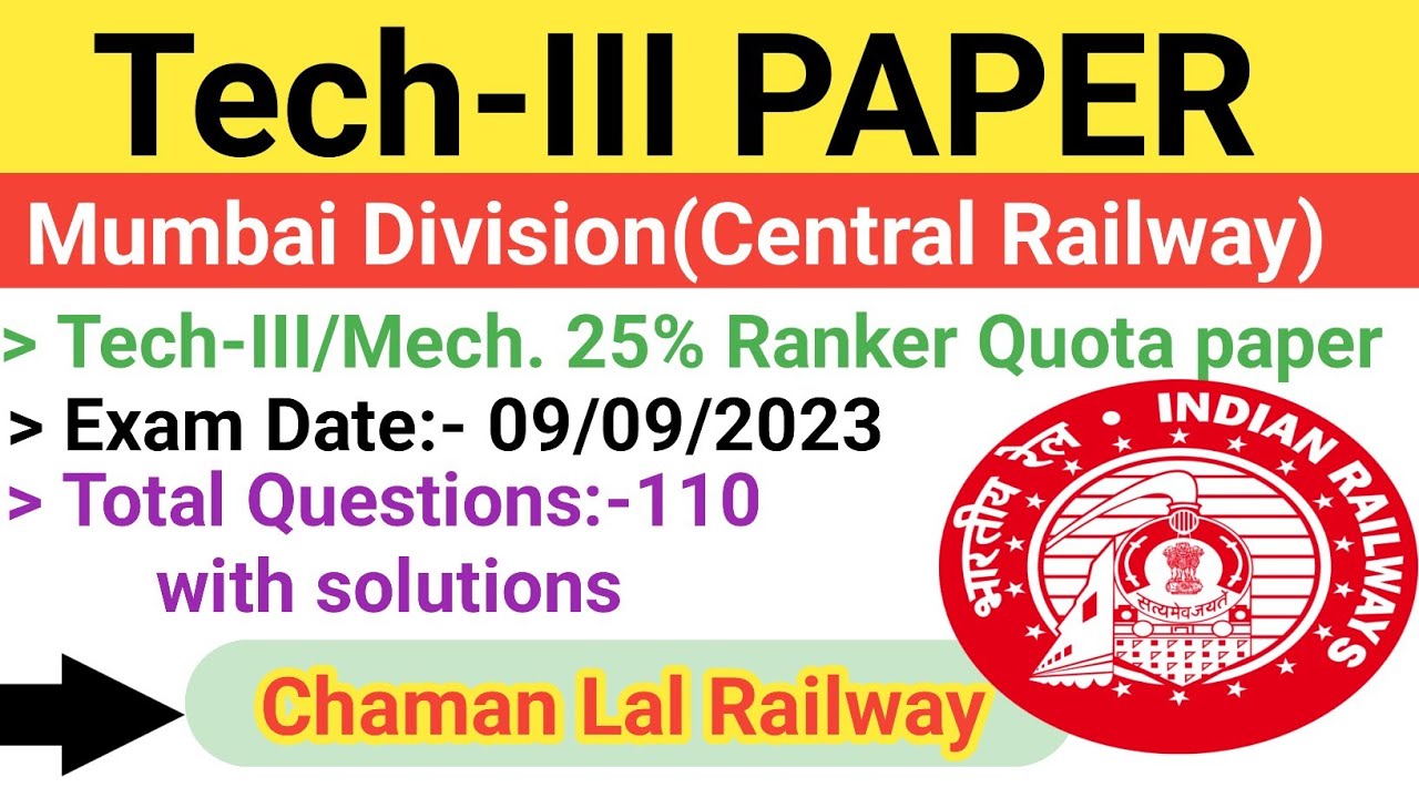 Mumbai Division(CR) 09/09/2023 Tech-III paper solution @ChamanLalRailway #tech #railway