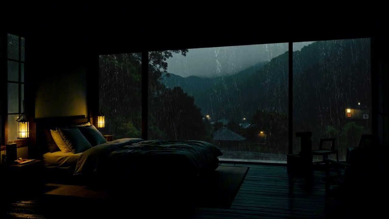 ( No Ads )Calming Rain & Piano in a Dark Bedroom for Ultimate Relaxation and Deep Sleep