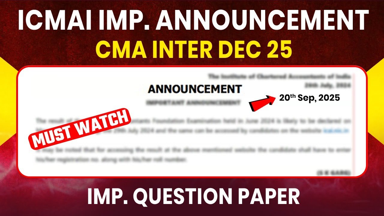ICMAI Important Announcement | CMA Inter Dec 25 | ICMAI MQP | CMA Inter Model Question Paper