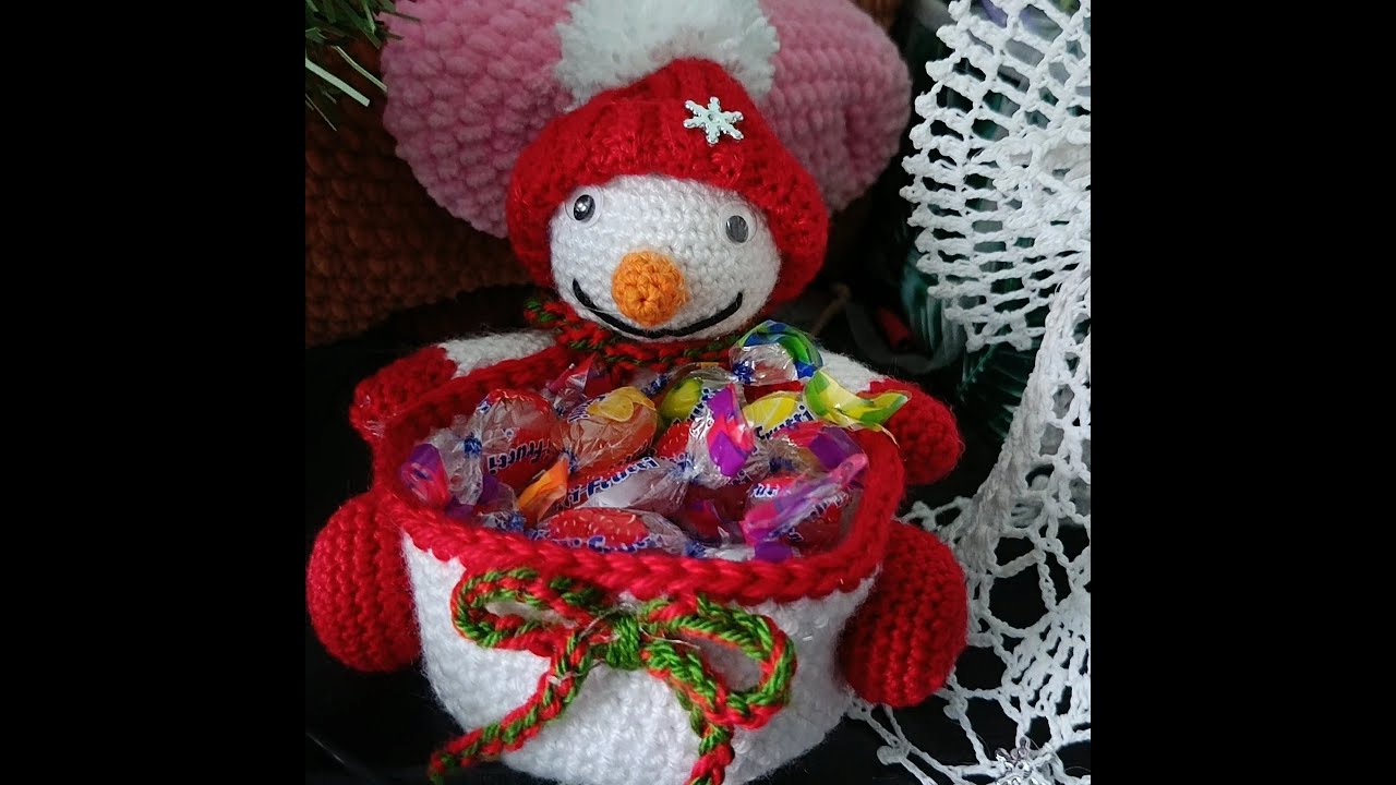 Szydełkowy koszyczek bałwanek-crochet snowman basket