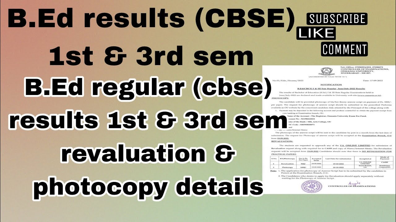 B.Ed 1st & 3rd sem regular results revaluation & photocopy charges and details..#b.ed
