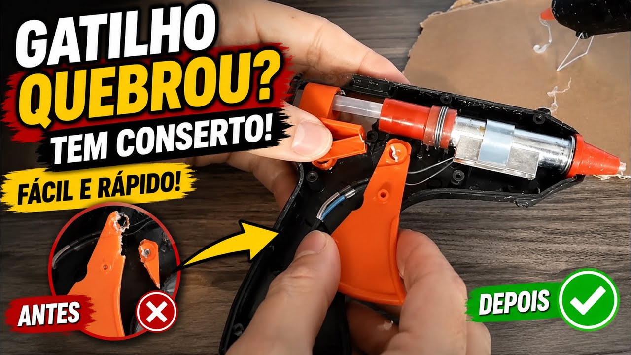 FÁCIL! Como consertar pistola de cola quente. Gatilho quebrado. Bastão. máquina de cola quente.