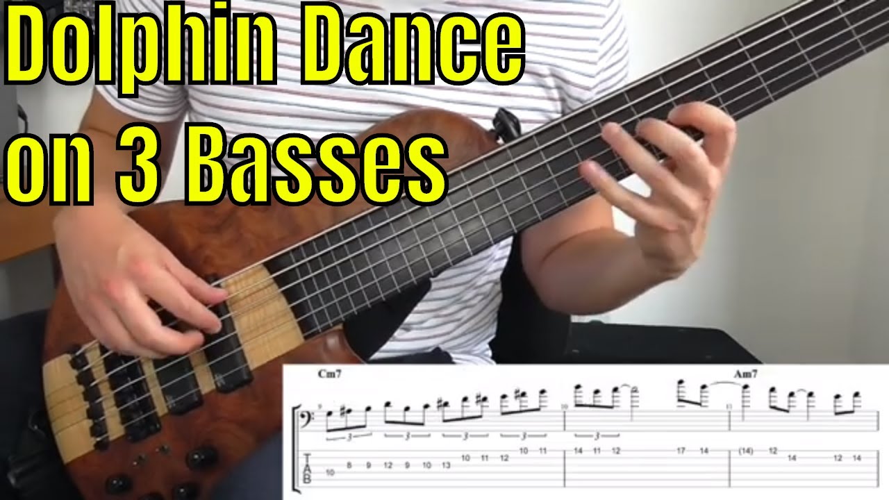 Dolphin Dance on 3 Basses - Bass Solo with Bass TAB at 1:17 - Bass Practice Diary - 16th July 2019