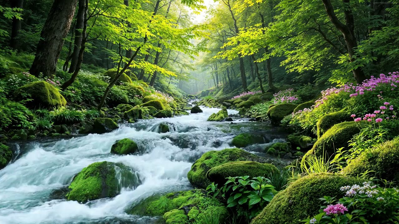 Forest river sounds with beautiful Black bird and Nightingale songs, Birds Chirping
