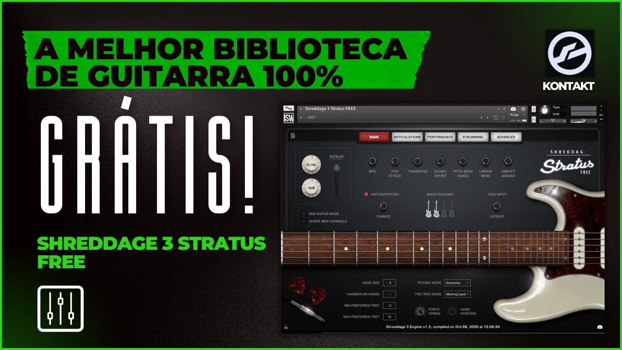 A MELHOR GUITARRA PRA KONTAKT 100% GRÁTIS! | Shreddage 3 Stratus FREE - Review
