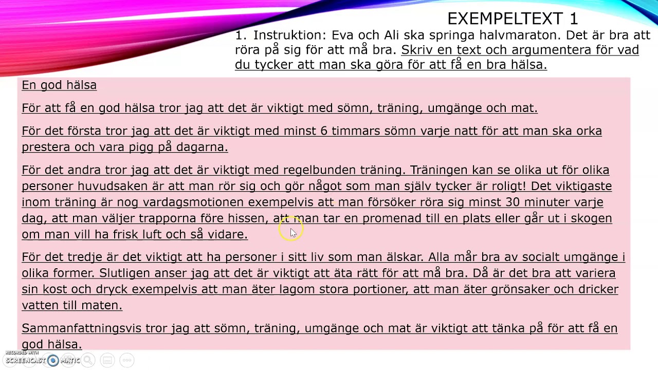 Skrivuppgift 2 med exempeltexter för Yrkes-sfi: Barn och fritid