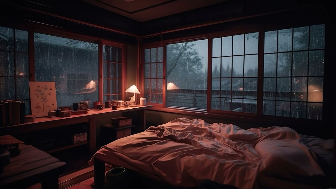 Japanese Bedroom Ambience, Light Rain Sounds for Reading, Sleeping, Studying | No Thunder