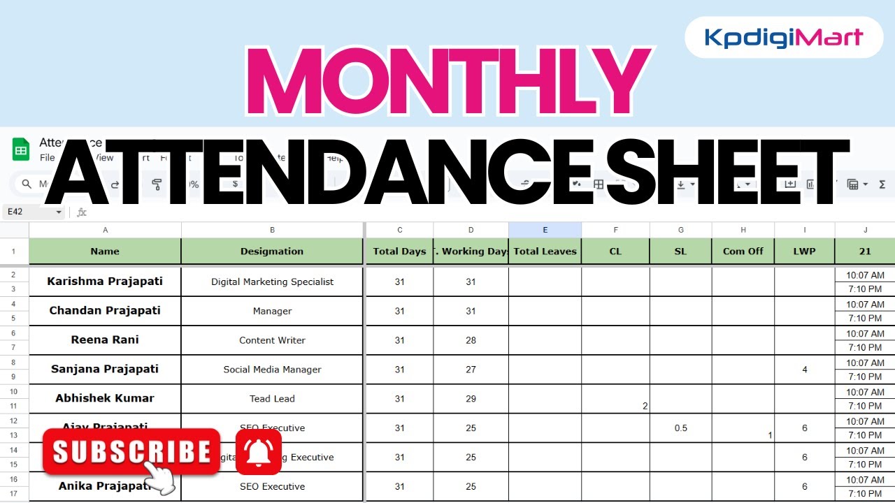 How to Prepare Monthly Attendance Sheet in Excel | KpdigiMart