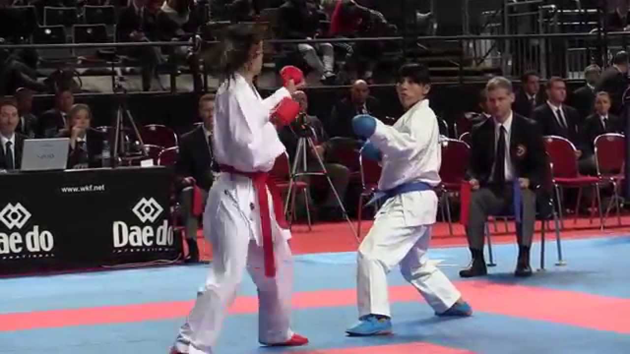 Siobhan HAYES of England vs Bakirova DILNOZA of Uzbekistan. 2014 World Karate Championships