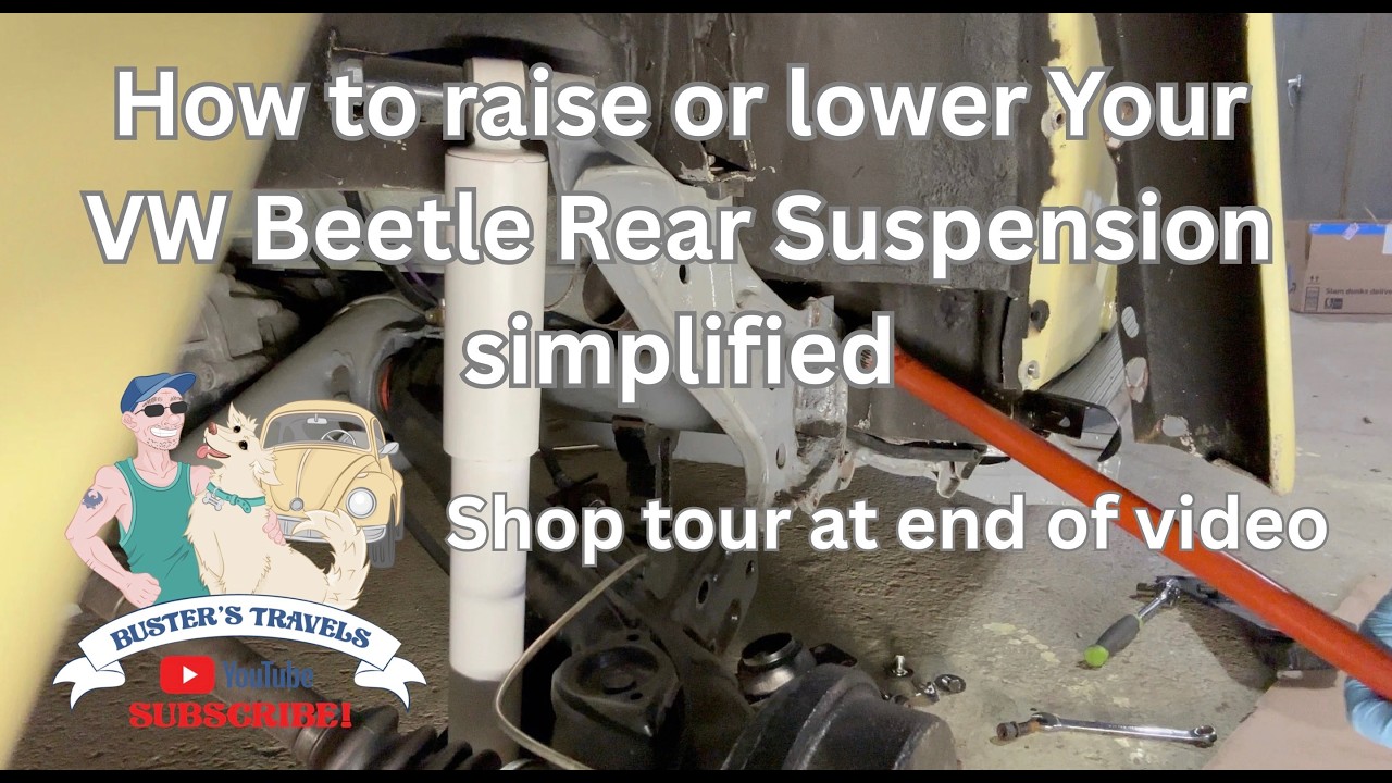 VW Beetle raise or lower your rear suspension simplified. Bonus shop tour at end.