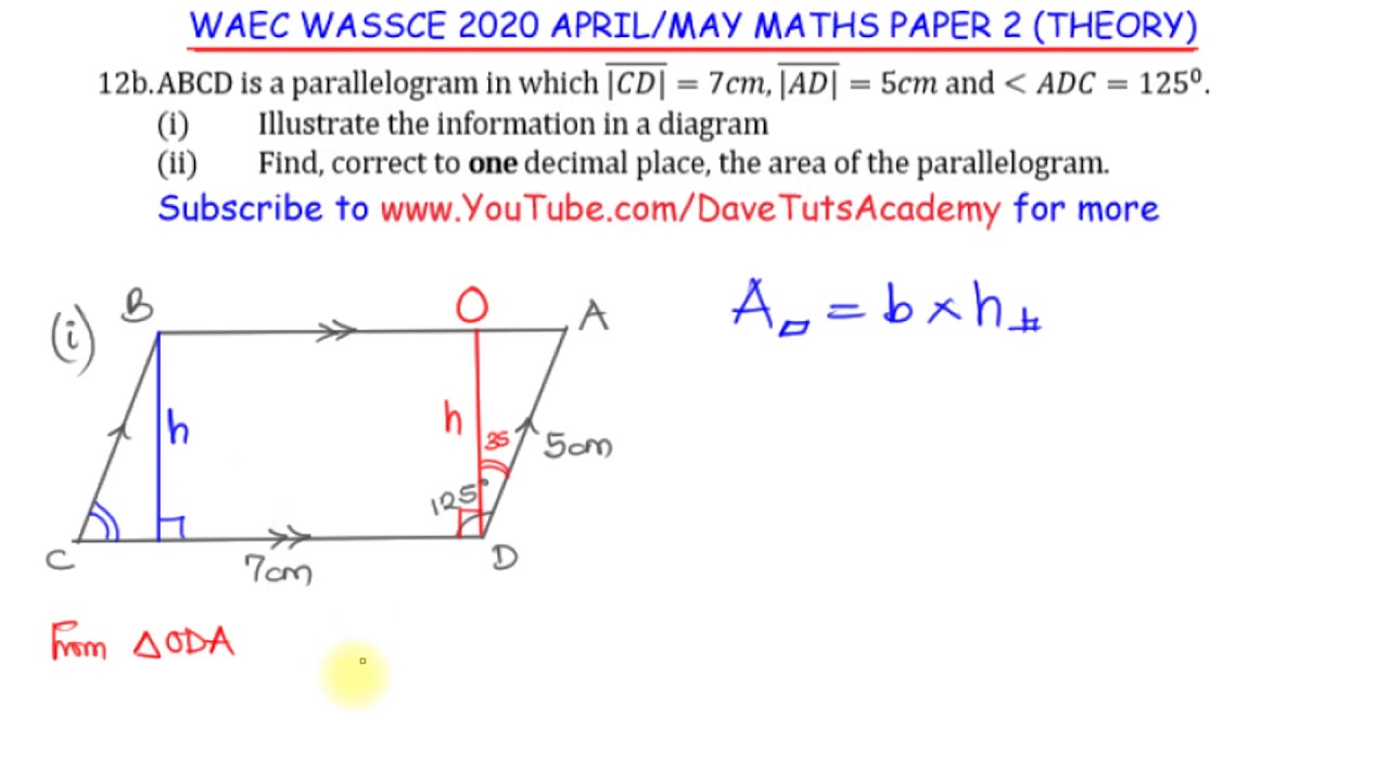 AREA OF PARALLELOGRAM WITHOUT DIAGRAM - WASSCE 2020 PAST QUESTION AND ANSWER