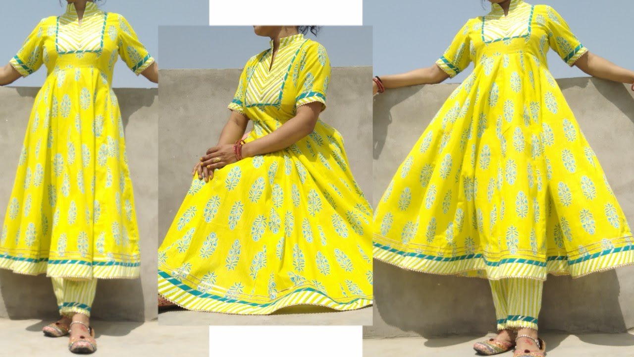 गोटा पट्टी लेस से बनाए इस तरह की  रेडीमेड डिजाइनर कुर्ती/सभी Size के लिए Anarkali Kurti Cutting