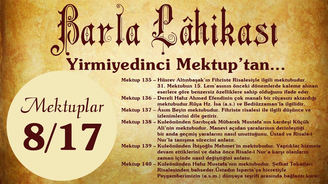 Risale-i Nur K&uuml;lliyatı/Barla L&acirc;hikası - 135-145 Mektuplar (8/17)