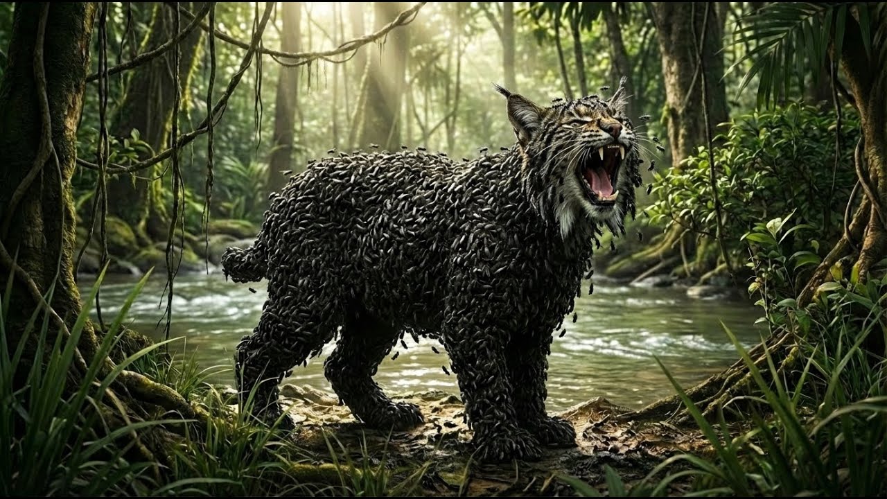 Millions of insects attack a lynx animal rescue team saves its life