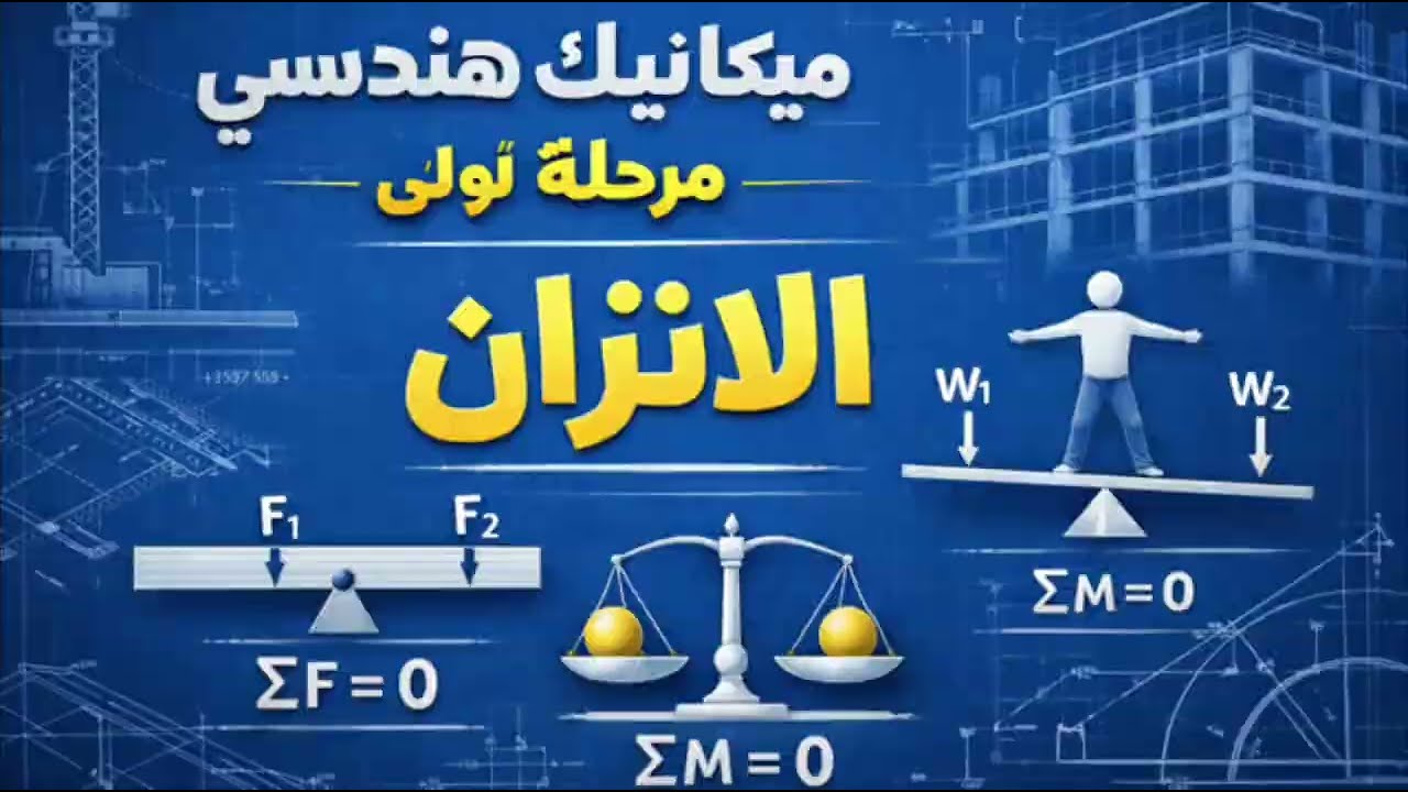 شرح المثال الثالث _ ميكانيك هندسي _ مرحلة أولى موضوع الاتزان[[ الاحمال الخارجية ]] 