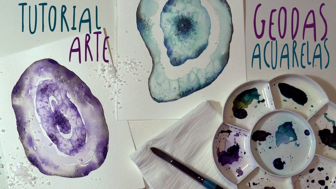 Tutorial ACUARELAS: como PINTAR cristales GEODAS con sal * ART Tv by Fantasvale