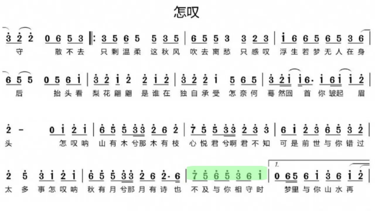 怎叹/怎嘆 D调伴奏 (加小节指示，供参考）- instrumental in D with measure marks