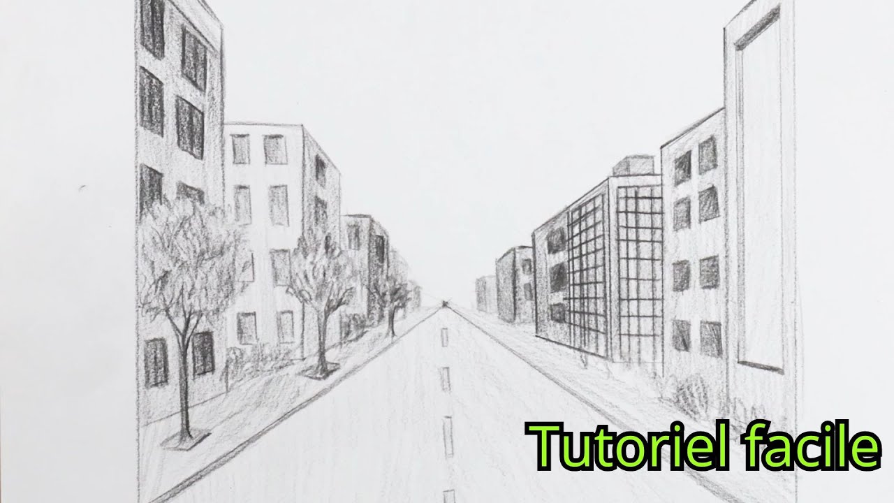 Dessiner une ville en perspective à 1 point de fuite | Tutoriel simple au crayon