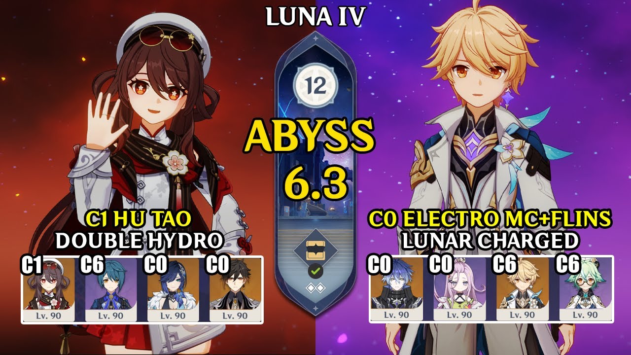 【Genshin Impact Бездна 6.3】C1 Ху Тао Double Hydro & C6 Электро Путешественник + Флинс｜Spiral Abyss