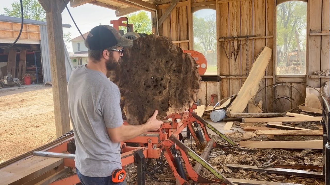 Cutting more Walnut Burl Slabs!