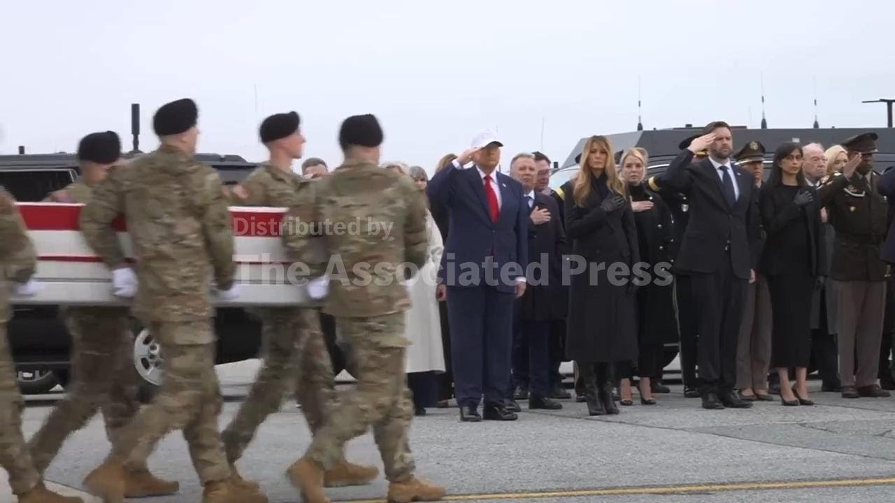 Trump attends dignified transfer of soldiers killed in war in the Middle East