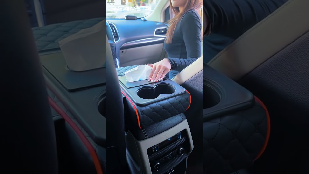Multifunctional Armrest Pad PU Leather Car Armrest Cushion with Cup Holder and Tissue Box