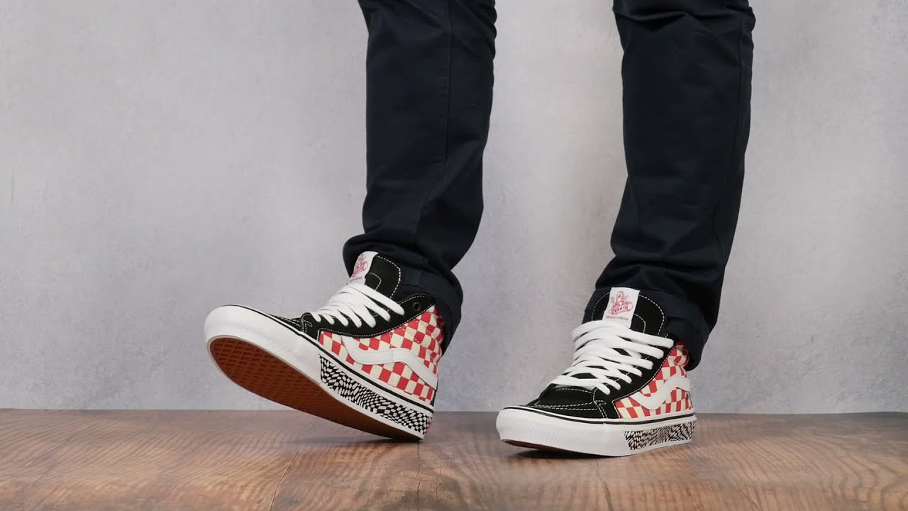 Vans Skate SK8-Hi Reis 'Grosso '84 Black/Red Check On Feet