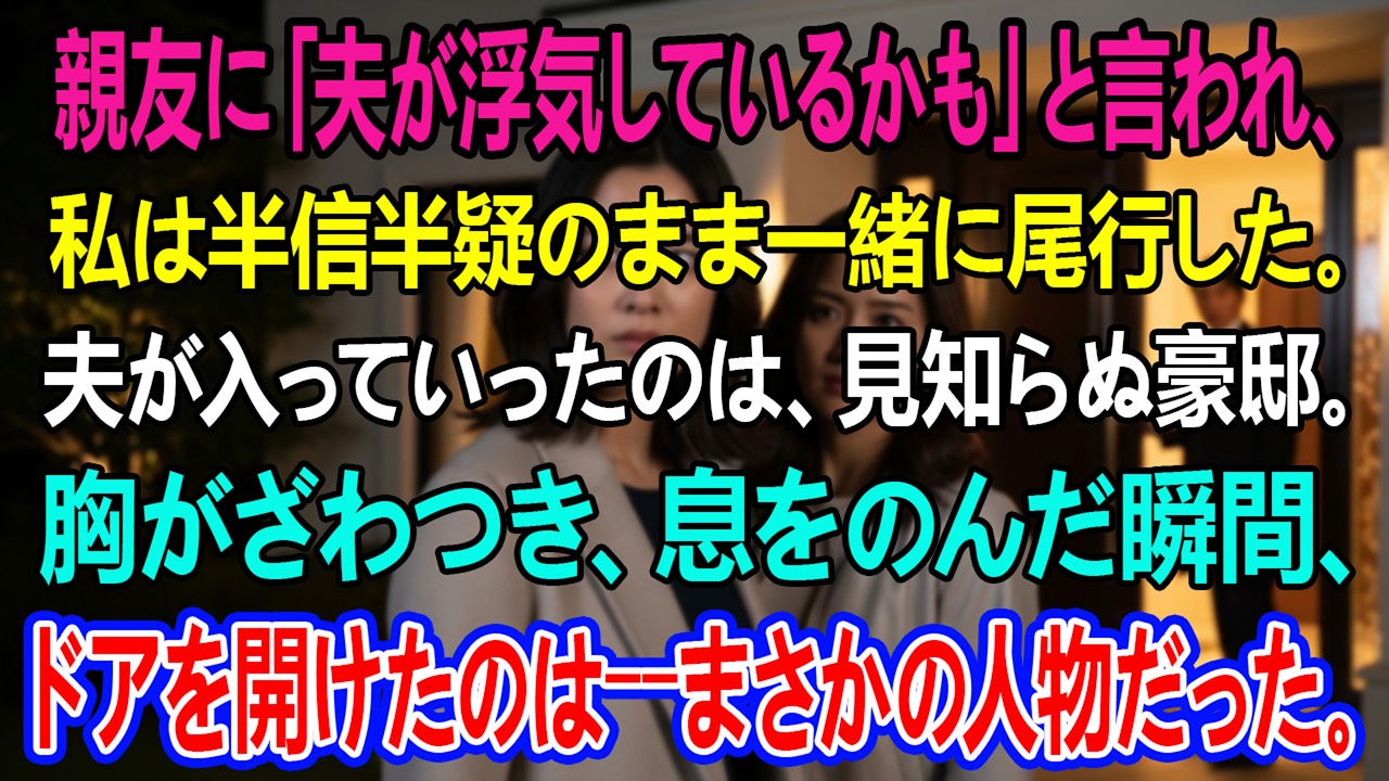親友に「夫が浮気しているかも」と言われ、一緒に尾行した。夫が入っていった豪邸で、ドアを開けたのは――まさかの人物だった。