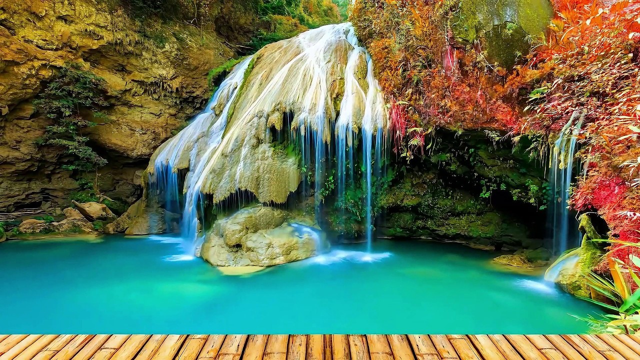 10 Hours of Turquoise Jungle Waterfall 🌿 Healing Nature White Noise for Deep Sleep