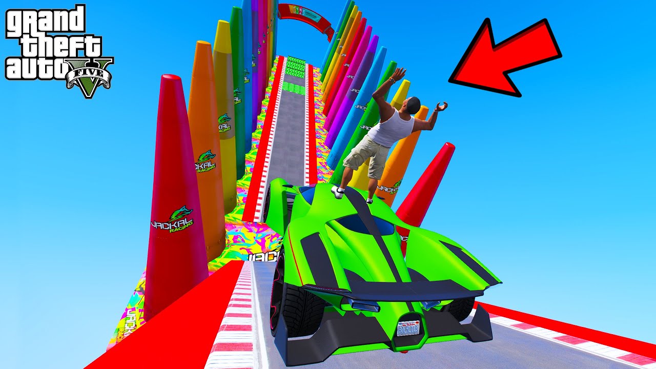 FRANKLIN TRIED STEEP UPWARD CONE RAMP CHALLENGE IN GTA 5 | SHINCHAN and CHOP
