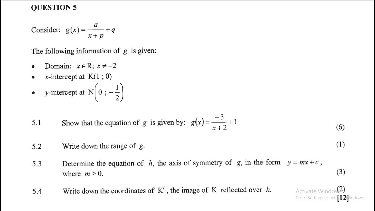 B | MAY - JUNE 2022 GRADE 12 MATHEMATICS P1 - Hyperbola functions, reflections | PAPER 1