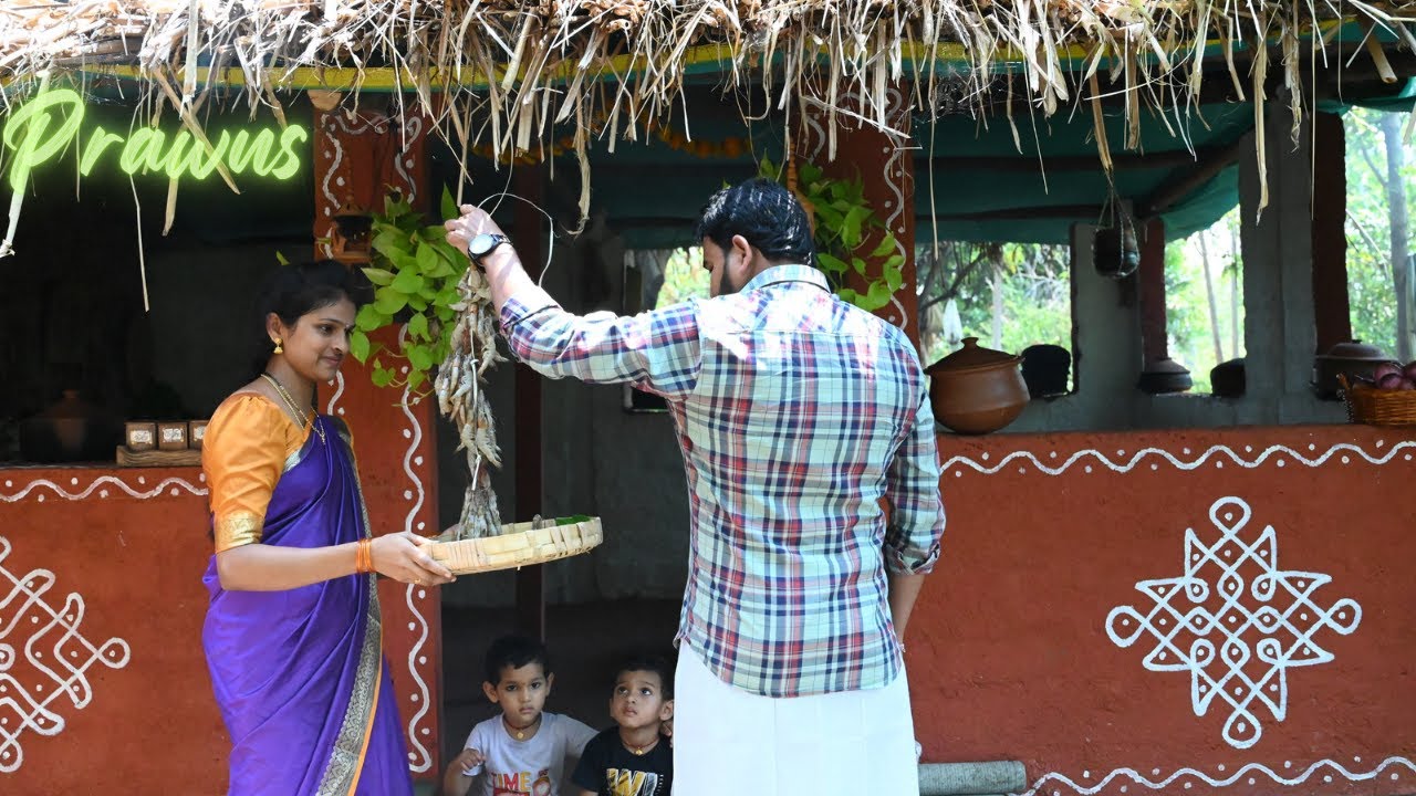 Prawns Recipes Cooking in Village House||My Twins enjoying the recipes||Traditional Life Style||