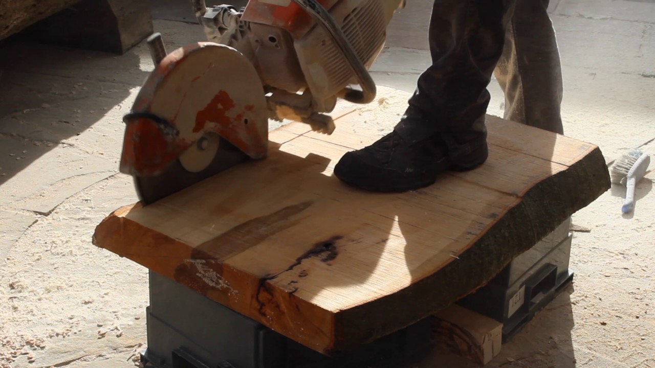 Using a Stihl cut off saw to cut wood