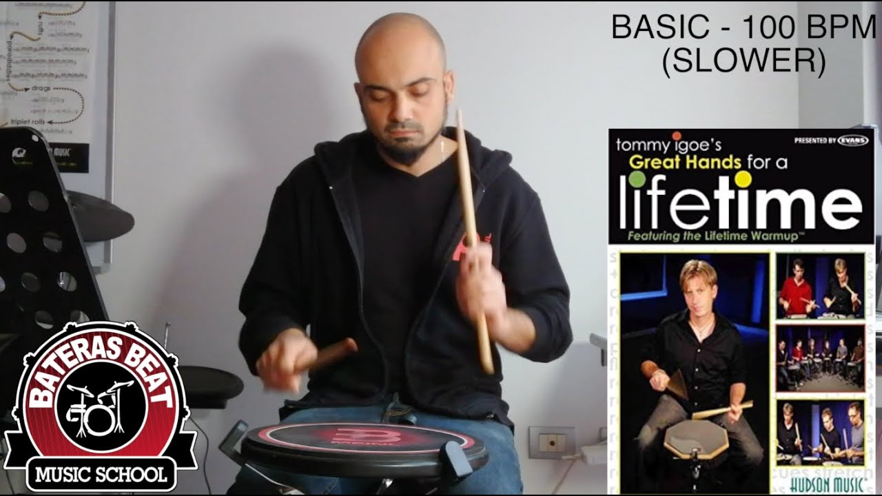 TOMMY IGOE - BASIC WARMUP SLOWER VERSION  100, 110, 120 BPM - Raphael Saini - lezione di batteria