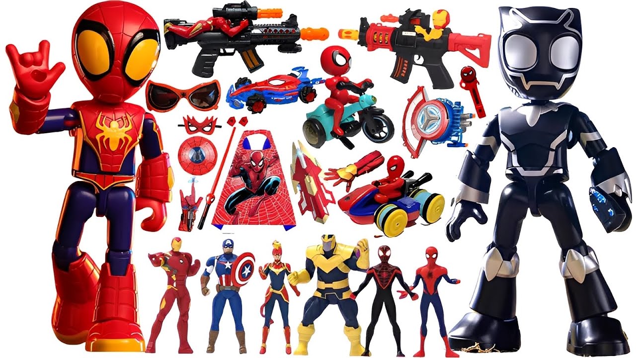 Marvel's exciting Spider Man toy unboxing, Black Panther, Iron Man, Spider Man toy gun review.