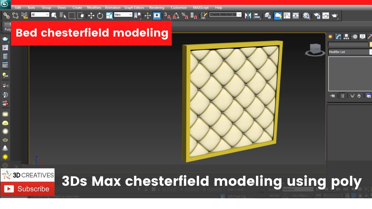 Bed chesterfield modeling in 3dsmax using edit poly Modifier