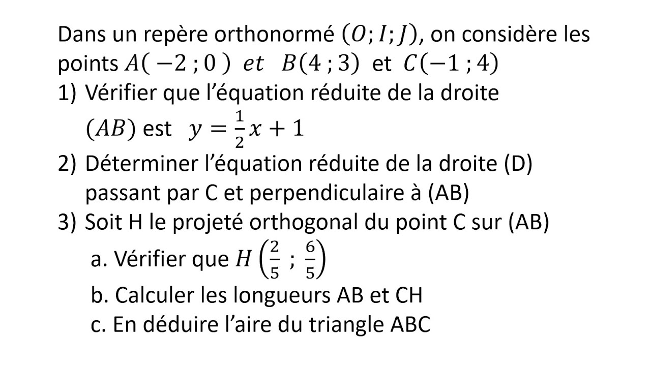 Préparation examen régional ► EXERCICE 3 : Repère dans le plan et équation d'une droite - 3AC