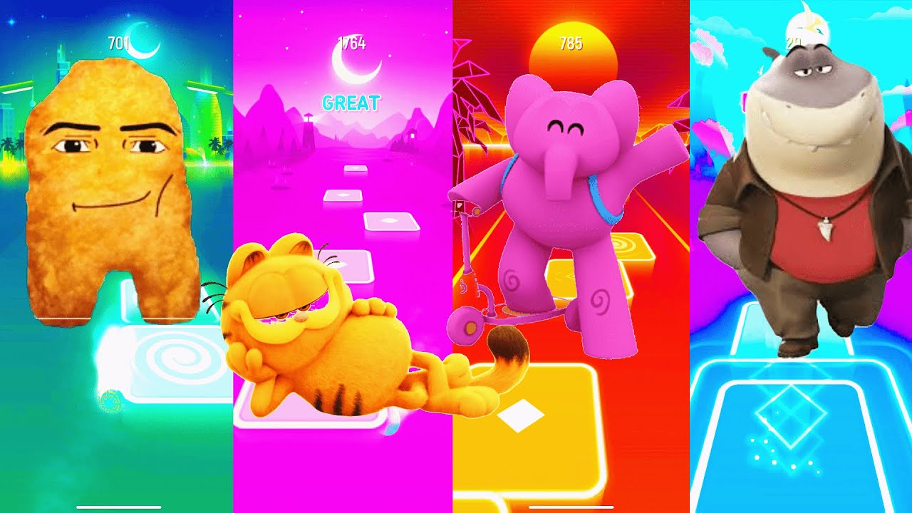 Gegagedigedagedago 🆚 Bad Guys 🆚 Pocoyo 🆚 Garfield | TILES HOP MANIA 🎶🎶🎶