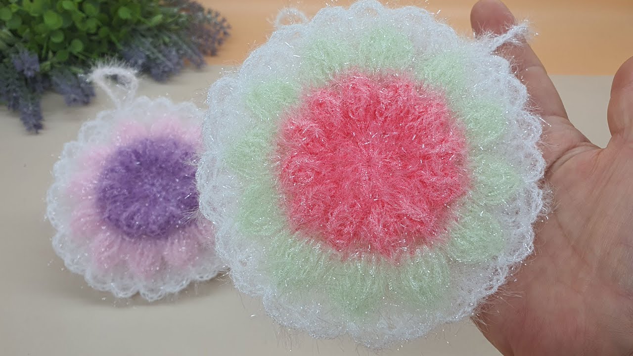 [수세미코바늘] 여름꽃 평면 수세미 뜨기  Crochet Dish Scrubby / flower crochet