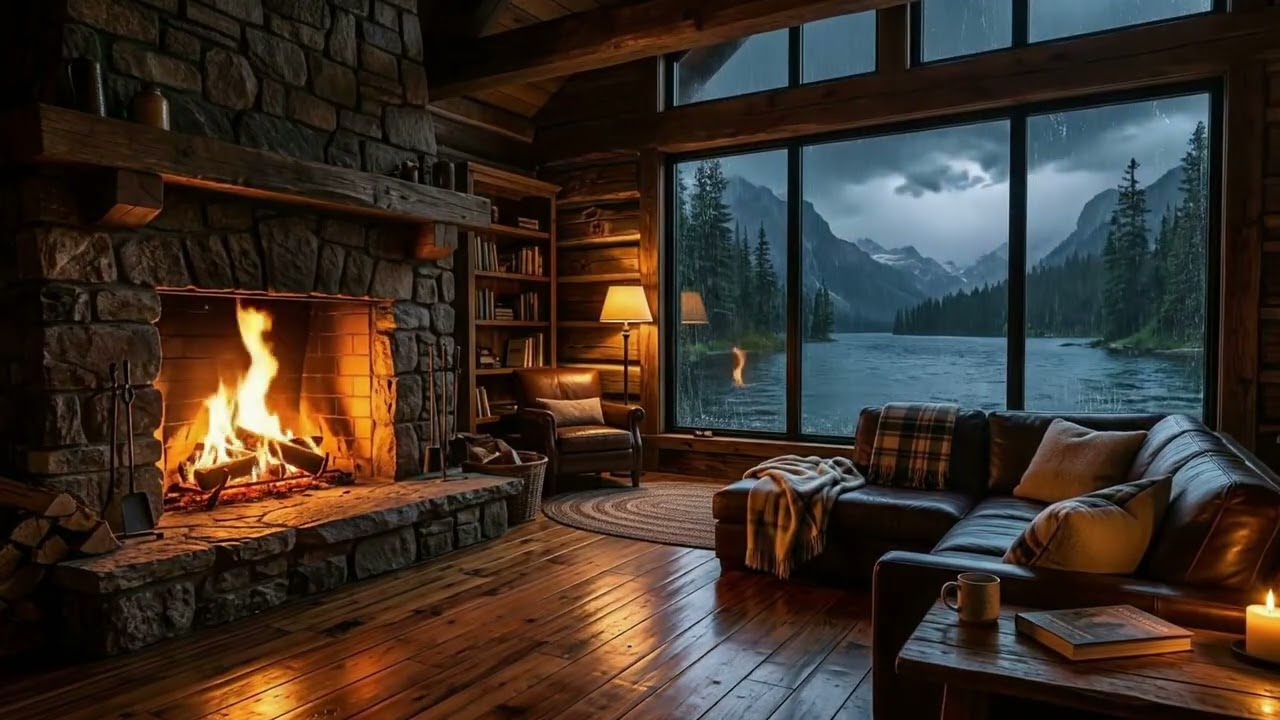 12 Hours of Cozy Cabin Rain & Fireplace Sounds 🌧🔥 Deep Sleep in 5 Minutes | Thunderstorm Ambience